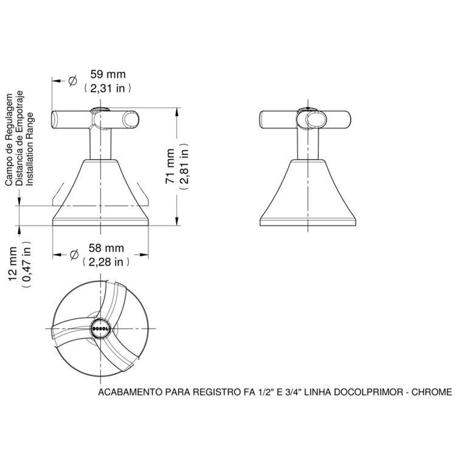 Kit 3 Acabamentos para Registro Fabrimar 1/2" e 3/4" Docolprimor - 2
