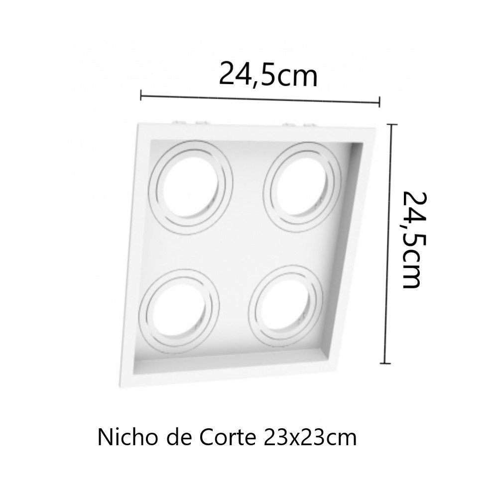 Spot de Embutir Módulo Quádruplo Par20 Branco Face Recuada - 2