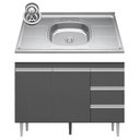 Ver imagem 1 de Balcão de Cozinha com Pia Inox 100cm 3 Gavetas Andréia Cinza - Ajl Móveis