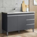 Ver imagem 1 de Balcão de Cozinha com Pia Inox 100cm 3 Gavetas Andréia Cinza - Ajl Móveis