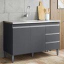 Ver imagem 3 de Balcão de Cozinha com Pia Inox 100cm 3 Gavetas Andréia Cinza - Ajl Móveis