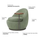 Ver imagem 3 de Poltrona Orgânica Kaira com Mesa Lateral Esquerda Base Fixa Titânio Bouclé Verde Claro - Nexta Casa