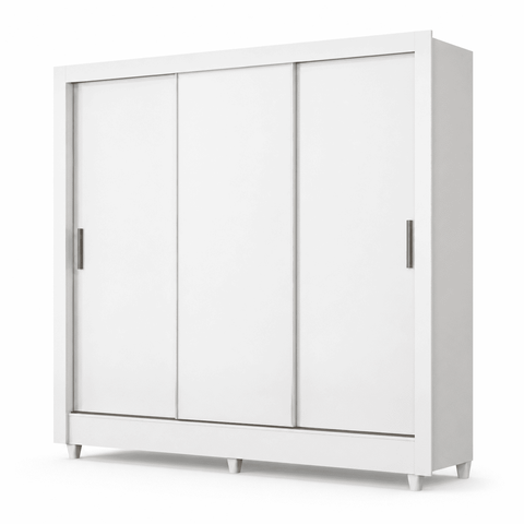 Guarda Roupa Casal França 171cm 3 Portas de Correr 2 Gavetas MDP Verniz Brilhante - Branco