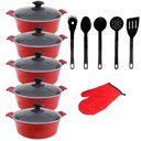 Ver imagem 1 de Jogo Panelas Vermelho Cerâmica com Talher Javali Aal 16a24cm
