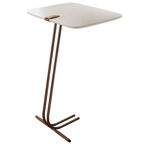 Mesa Apoio Lateral para Sofá Lisboa Pé Café LarFlex:Laca Off White
