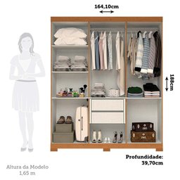 Guarda-roupa Casal 164,10cm 6 Portas 2 Gavetas com Espelho 100% Mdf Papoulas Espresso Móveis - 4
