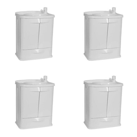 Kit com 4 Gabinetes para Banheiro em Plástico com Lavatório Fit sem Torneira Astra Branco