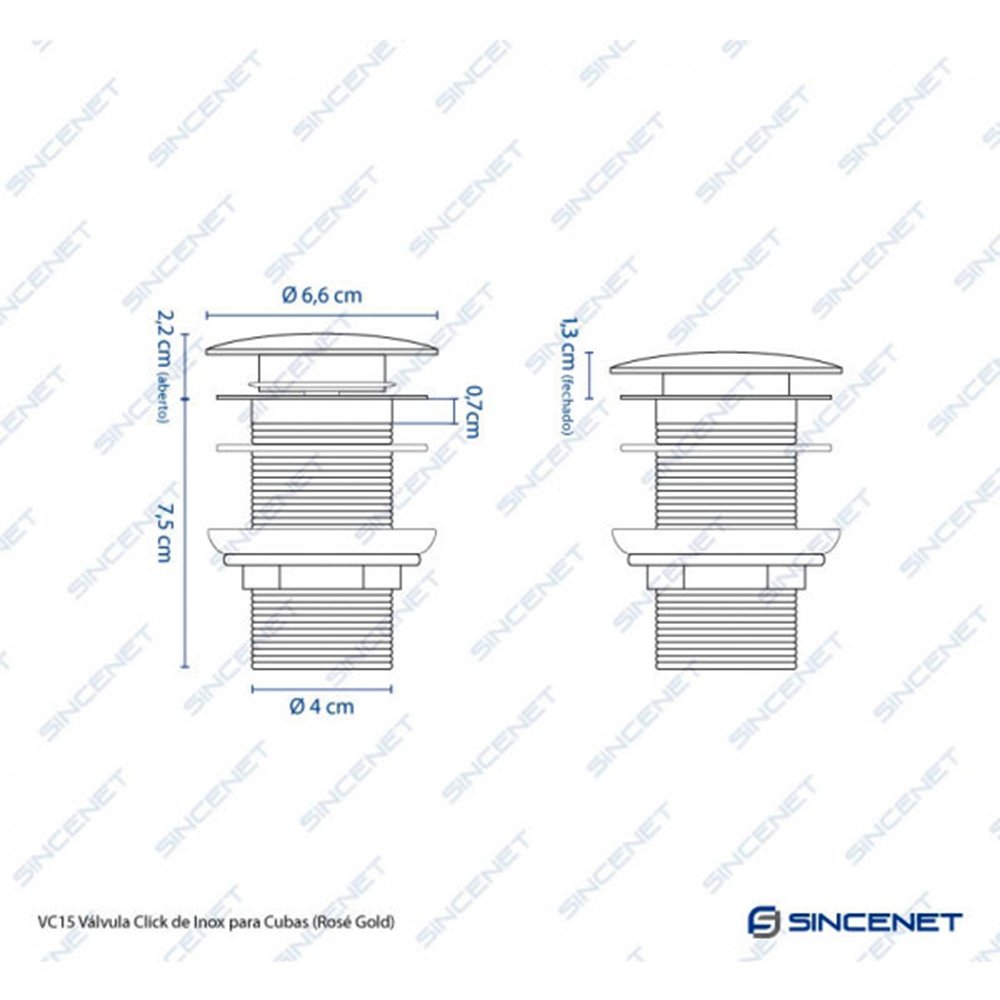 Válvula Click para Cubas 1.1/4" Inox Rosé Gold - 7
