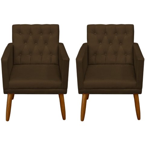 Kit Clássico 2 Poltronas Cadeira para Sala de Espera Resistente Recepção Pés de Madeira