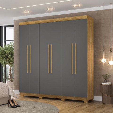 Guarda Roupa Casal Doral 218cm 6 Portas de Bater 2 Gavetas Nature/chumbo G98 - Gran Belo