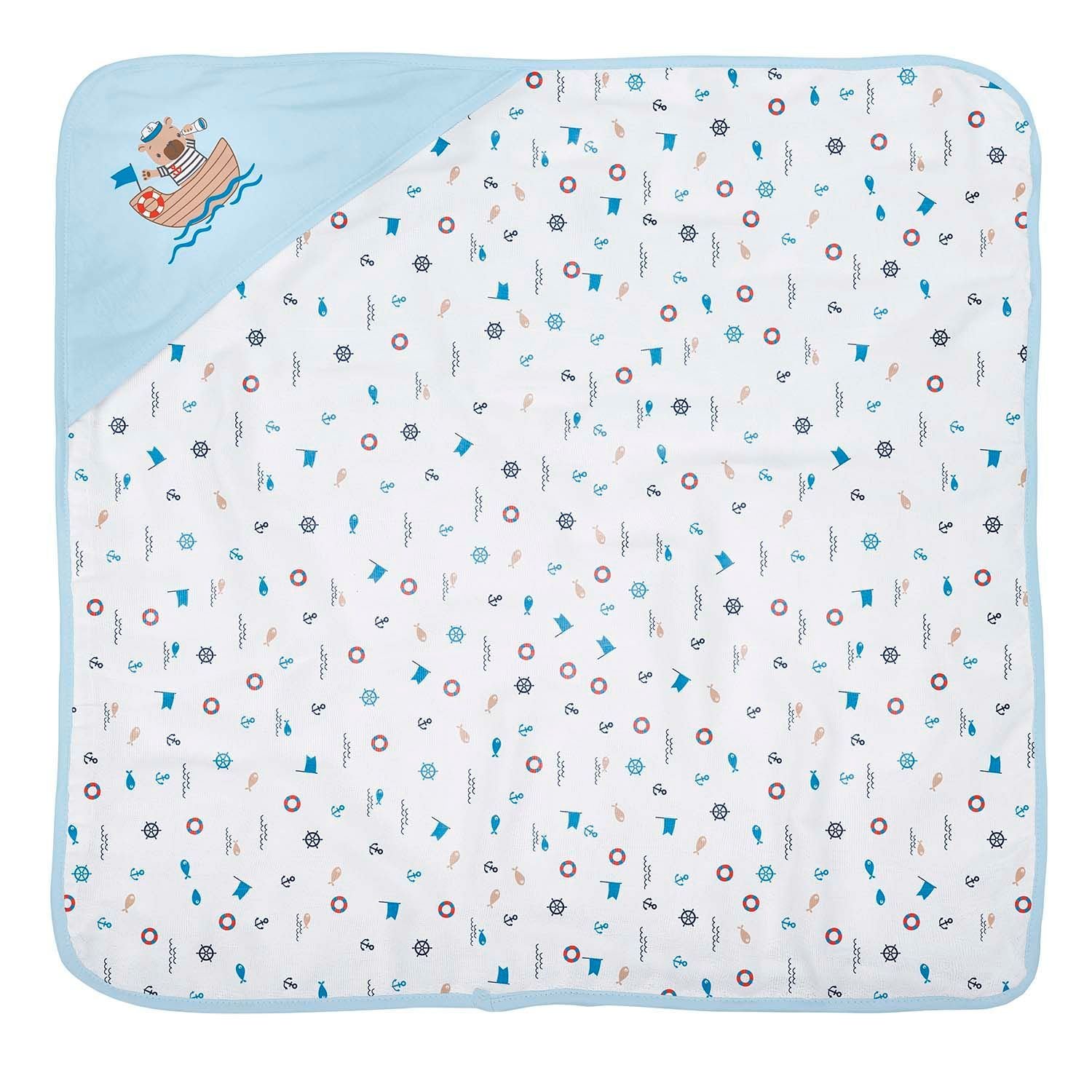 Ver imagem 1 de Toalha de Banho Bebe C/capuz Plush 68 Cm X 68 Cm Bublim: Marinheiro