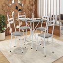 Ver imagem 1 de Conjunto Sala de Jantar Mesa Quadrada 70cm Tampo Granito com 4 Cadeiras Milla Branco/Grafiato/Ocre