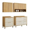 Ver imagem 1 de Conjunto Modulado de Cozinha 2 Armários Aéreo Ripado e 2 Balcões Torino Marrom/Cinamomo/Off White