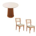 Ver imagem 2 de Mesa de Jantar 90cm C/ 2 Cadeiras e Base Ripada 100% Mdf Cor:off White com Freijó e Cesare Escuro