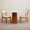 Ver imagem 1 de Mesa de Jantar 90cm C/ 2 Cadeiras e Base Ripada 100% Mdf Cor:off White com Freijó e Cesare Escuro