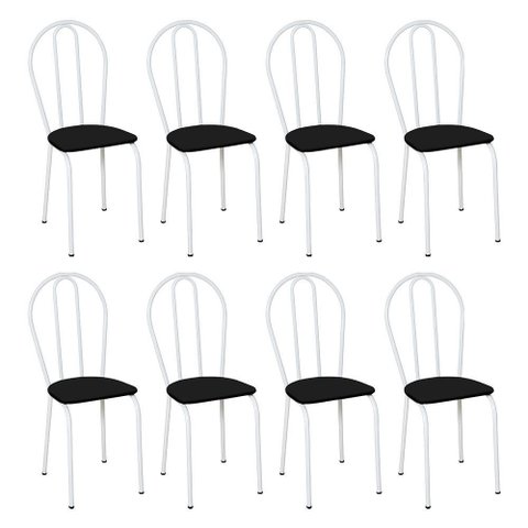 Kit 8 Cadeiras de Cozinha Texas Liso Preto Pés de Ferro Branco - Pallazio