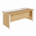 Ver imagem 4 de Escrivaninha Mesa Escritório Diretor com Caixa de Tomadas e Porta Objetos F5 Office 200cm Macadâmia e Branco Marrom