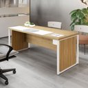 Ver imagem 1 de Escrivaninha Mesa Escritório Diretor com Caixa de Tomadas e Porta Objetos F5 Office 200cm Macadâmia e Branco Marrom