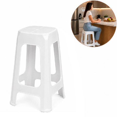 Banqueta Banco Bistro Alta Branca Bar Balcao Plastico Reforçada Empilhavel Multiuso Area Gourmet Coz