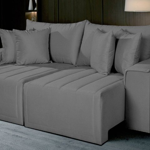 Sofá Living Retrátil com Molas 210 cm Veludo Veneza Cinza Chumbo