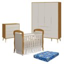 Ver imagem 1 de Quarto de Bebê 4 Portas com Cômoda Gaveteiro Elfe Retrô e Berço Americano Danny Areia Savana Acetina