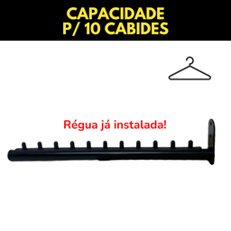 Kit Duas Araras Rt Fixas de Parede Cabideiros 40cm Aço Reforçado Práticos Organização de Roupas - 4
