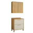 Ver imagem 1 de Conjunto Modulado de Cozinha Armário Aéreo 80cm 2 Portas Ripado e Balcão 2 Portas 80cm Torino Marrom/Cinamomo/Off White