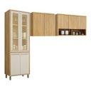 Ver imagem 1 de Conjunto Modulado de Cozinha Armário Paneleiro 4 Portas com Vidro e 2 Armários Aéreo Ripado Torino Bege/Cinamomo/Off White