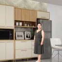 Ver mais imagens de Conjunto Modulado de Cozinha Armário Paneleiro 4 Portas com Vidro e 2 Armários Aéreo Ripado Torino Bege/Cinamomo/Off White