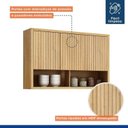 Ver imagem 4 de Conjunto Modulado de Cozinha Armário Paneleiro 4 Portas com Vidro e 2 Armários Aéreo Ripado Torino Bege/Cinamomo/Off White