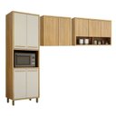 Ver imagem 1 de Conjunto Modulado de Cozinha Armário Paneleiro 4 Portas com Nicho e 2 Armários Aéreo Ripado Torino Bege/Cinamomo/Off White