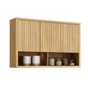 Ver imagem 3 de Conjunto Modulado de Cozinha Armário Paneleiro 4 Portas com Nicho e 2 Armários Aéreo Ripado Torino Bege/Cinamomo/Off White