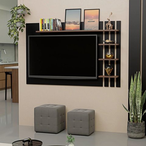 Painel Ripado para TV até 32 Polegadas 120cm com Prateleiras Preto