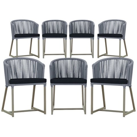 7 Cadeiras de Jantar Área Noronha em Alumínio com Pintura Fendi Corda Náutica Estofado 12 Trama Orig