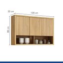 Ver imagem 7 de Conjunto Modulado de Cozinha Armário Paneleiro 4 Portas com Vidro e 2 Armários Aéreo Ripado Torino Bege/Cinamomo/Off White