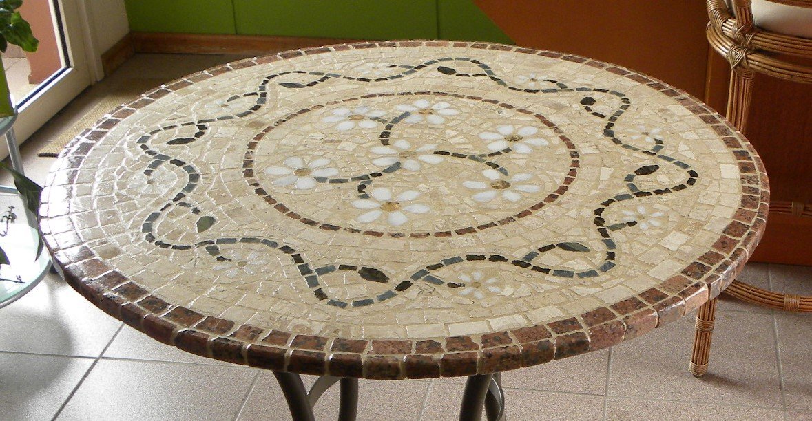 Mesa em Mosaico Floral Rosone Fiorellini Veronesi I- Somente o Tampo 90cm