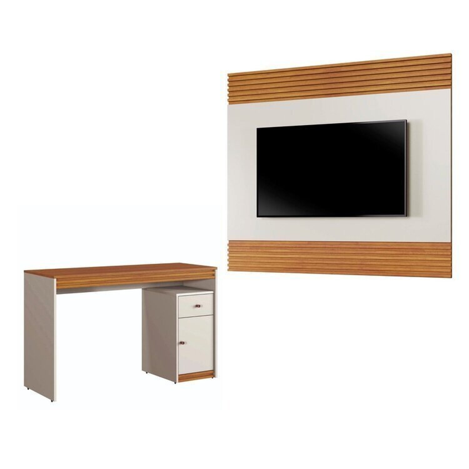 Conjunto Escrivaninha 120cm 1 Porta 1 Gaveta Madrid e Painel para Tv até 58 Polegadas 160cm Madrid