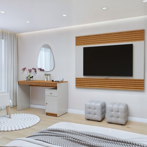 Escrivaninha Mesa Escritório Madrid com Painel para TV até 58 Polegadas 100% MDF