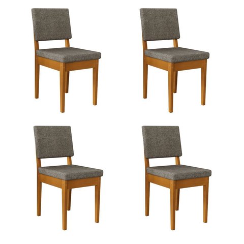 Kit 4 Cadeiras 100% Madeira Maciça Encosto e Assento Estofado Miami