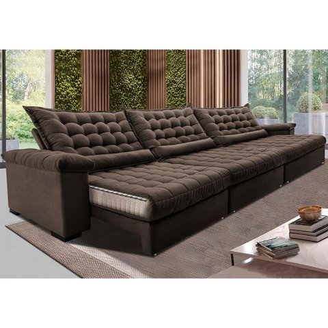 Sofá Retrátil e Reclinável 3,85m Molas Ensacadas Cama inBox Big Space com Bordado 3D Velusoft