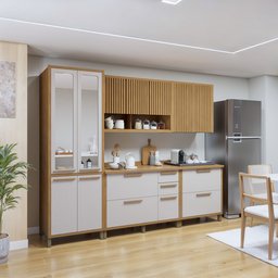 Conjunto Cozinha Completa Armário Paneleiro 4 Portas com Vidro 2 Armários Aéreo e 2 Balcões Torino - 1 Conjunto Cozinha Completa Armário Paneleiro 4 Portas com Vidro 2 Armários Aéreo e 2 Balcões Torino - 1