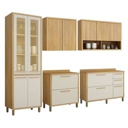 Conjunto Cozinha Completa Armário Paneleiro 4 Portas com Vidro 2 Armários Aéreo e 2 Balcões Torino - 2 Conjunto Cozinha Completa Armário Paneleiro 4 Portas com Vidro 2 Armários Aéreo e 2 Balcões Torino - 2