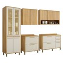 Ver imagem 2 de Conjunto Cozinha Completa Modulada Armário Paneleiro 4 Portas com Vidro 2 Armários Aéreo e 2 Balcões Torino Bege/Cinamomo/Off White