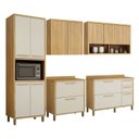 Ver imagem 1 de Conjunto Cozinha Completo Modulado com Armário Paneleiro 4 Portas com Nicho 2 Armários Aéreo e 2 Balcões Bege/Cinamomo/Off White