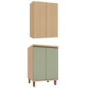 Ver imagem 1 de Kit Armário Aéreo e Balcão 100% MDF 60 cm 2 Portas Lótus Carvalho