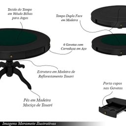 Mesa de Jogos Carteado 6 Lugares Bellagio com Gavetas e Tampo Reversível com Tecido Preto/Verde G42  - 3