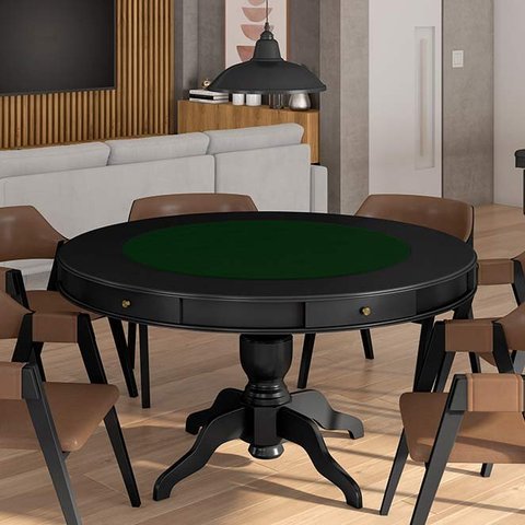 Mesa de Jogos Carteado 6 Lugares Bellagio com Gavetas e Tampo Reversível com Tecido Preto/Verde G42 