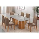 Ver imagem 1 de Conjunto: Mesa de Cozinha Maldivas Tampo c/ Vidro Curvo 180cm+6 Cadeiras Maldivas Madeira Naturale/