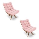 Ver imagem 1 de Kit 02 Poltronas Giratória Costela Suede Rosa Bebê Base Madeira Ma25 - D'rossi Drossi