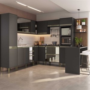 Cozinha Modulada Atena 100% MDF 12 Peças Grafite - Arte Cas